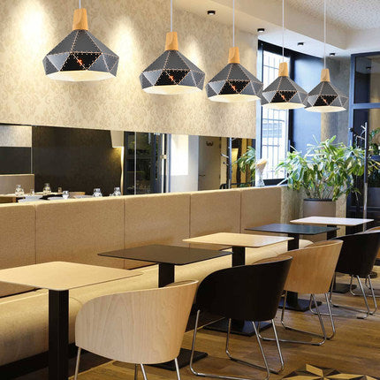 北歐吊燈個性創意鏤空鐵藝工業風燈具設計師單頭實木餐廳桌燈飾 - luxhkhome