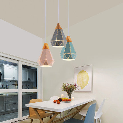 北歐吊燈個性創意鏤空鐵藝工業風燈具設計師單頭實木餐廳桌燈飾 - luxhkhome