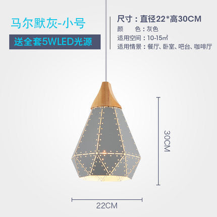 北歐吊燈個性創意鏤空鐵藝工業風燈具設計師單頭實木餐廳桌燈飾 - luxhkhome