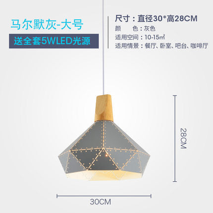 北歐吊燈個性創意鏤空鐵藝工業風燈具設計師單頭實木餐廳桌燈飾 - luxhkhome