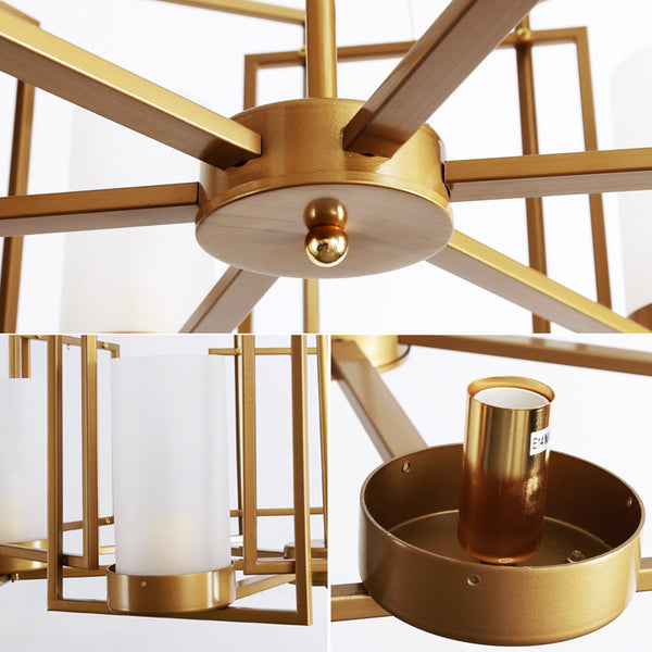 新古典原銅玻璃設計師美式簡約創意樣板房客廳臥室錯亂方框吊燈 - luxhkhome