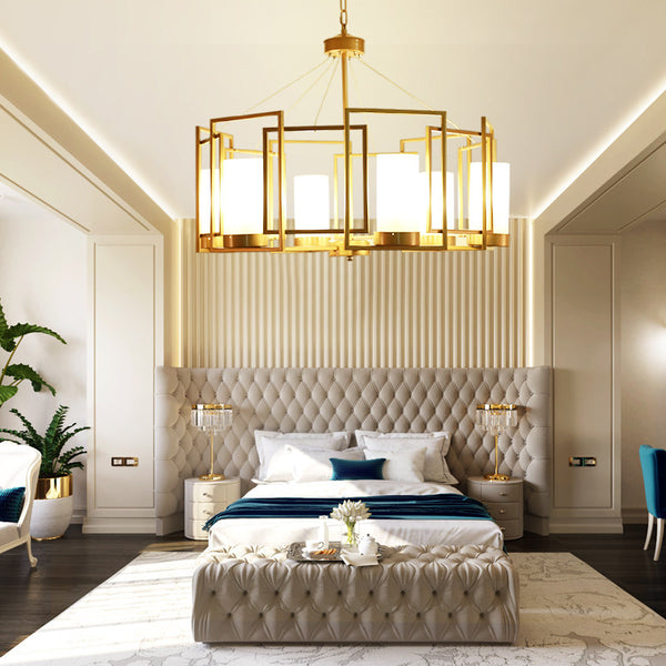 新古典原銅玻璃設計師美式簡約創意樣板房客廳臥室錯亂方框吊燈 - luxhkhome