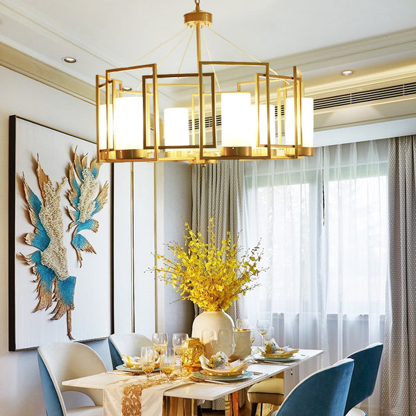 新古典原銅玻璃設計師美式簡約創意樣板房客廳臥室錯亂方框吊燈 - luxhkhome