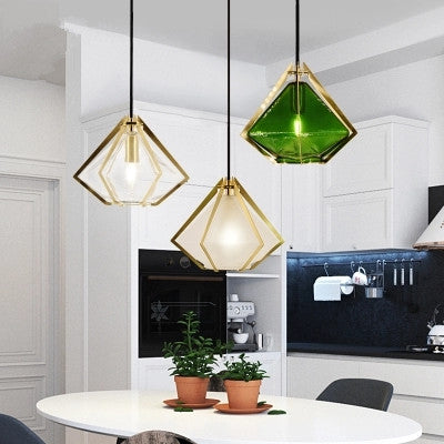 北歐後現代餐廳玻璃吊燈咖啡店鋪吧台玻璃燈個性複古創意三頭燈具 - luxhkhome