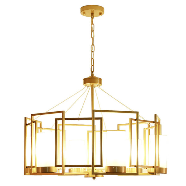 新古典原銅玻璃設計師美式簡約創意樣板房客廳臥室錯亂方框吊燈 - luxhkhome