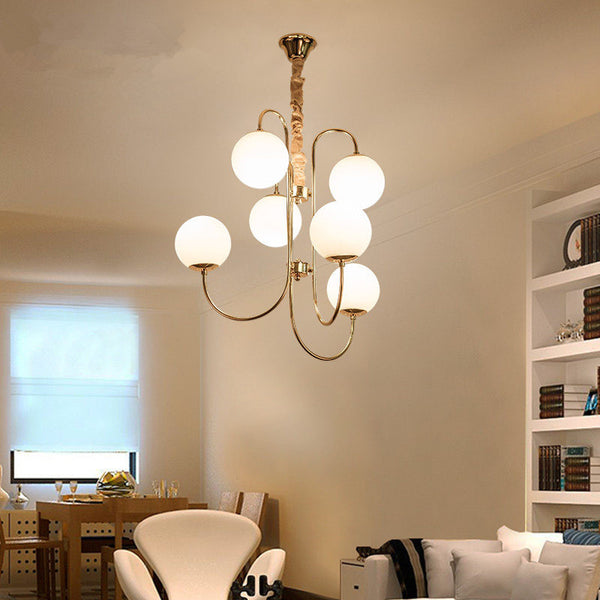 簡約後現代鐵藝吊燈創意客廳餐廳臥室藝術服裝店燈奶白玻璃球吊燈 - luxhkhome