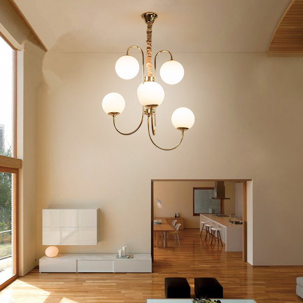 簡約後現代鐵藝吊燈創意客廳餐廳臥室藝術服裝店燈奶白玻璃球吊燈 - luxhkhome