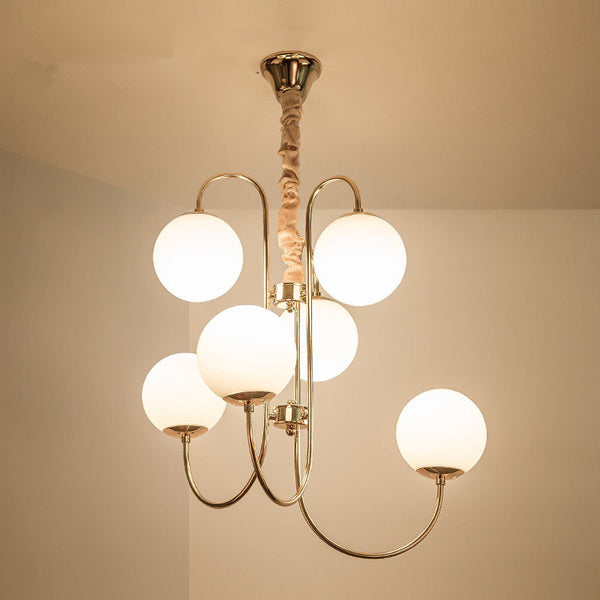 簡約後現代鐵藝吊燈創意客廳餐廳臥室藝術服裝店燈奶白玻璃球吊燈 - luxhkhome