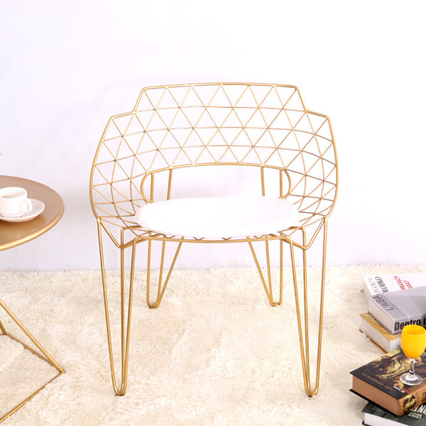 鏤空鐵絲椅 鐵藝創意個性餐椅北歐現代簡約休閒椅設計師椅子金色 - luxhkhome