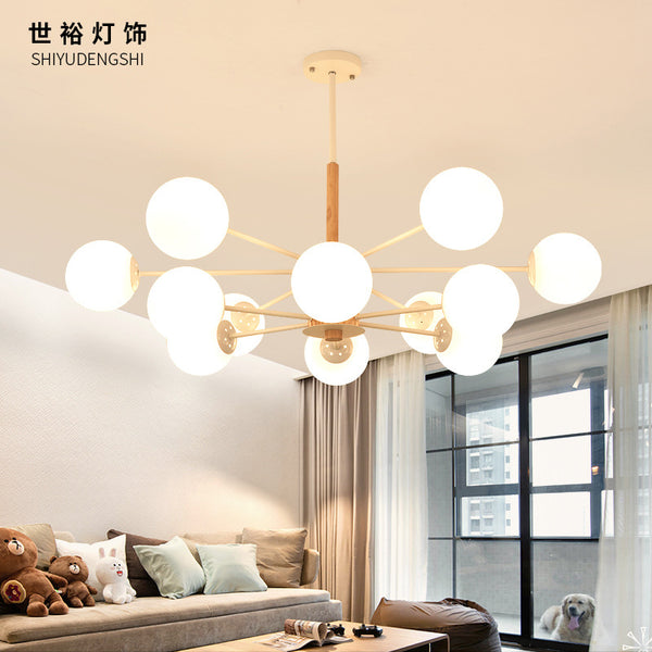 原木北歐魔豆吊燈簡約現代創意個性客廳燈臥室餐廳家用實木燈具