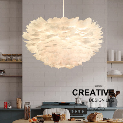 羽毛灯北欧吊灯卧室灯简约现代甜美公主梦温馨浪漫儿童房间网红灯 - luxhkhome