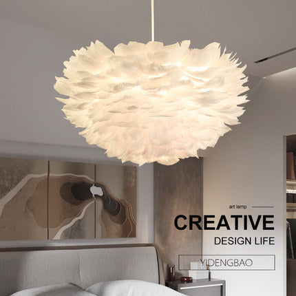羽毛灯北欧吊灯卧室灯简约现代甜美公主梦温馨浪漫儿童房间网红灯 - luxhkhome