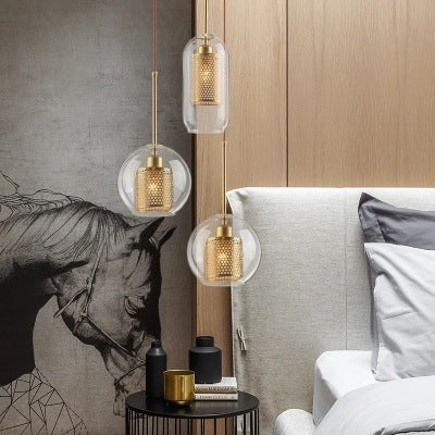 輕奢現代中式創意設計師餐廳吧台咖啡廳臥室床頭簡約鐵藝玻璃吊燈 - luxhkhome