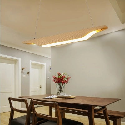 北歐長條餐廳吊燈原木日式長方形飯廳燈具實木辦公會議室簡約吊燈 - luxhkhome