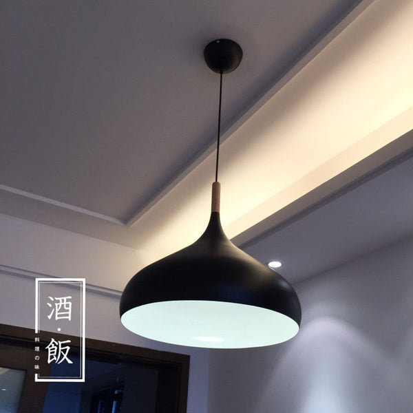 北歐吊燈 實木餐廳現代簡約單頭創意吊燈 黑白色個性木藝吧台吊燈 - luxhkhome