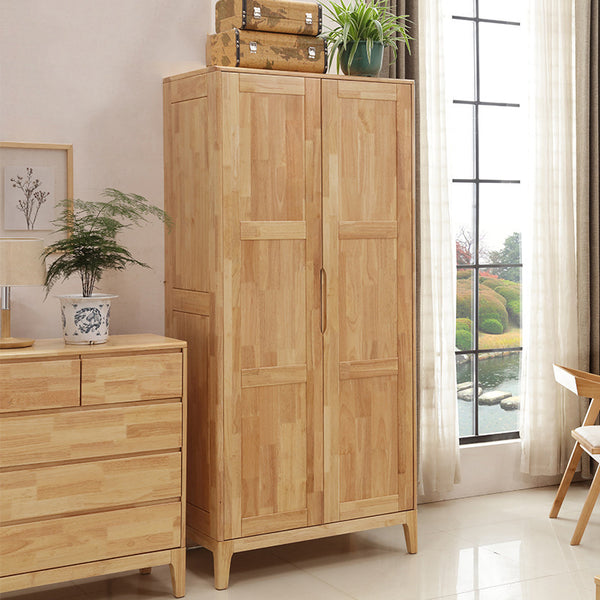 北歐實木兩門衣櫃簡約現代橡膠木更衣櫃兒童房2開門衣櫥 - luxhkhome