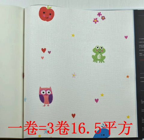 韓國壁紙 卡通英文字母 貓頭鷹小動物 兒童房寶寶房牆紙002現貨 - luxhkhome