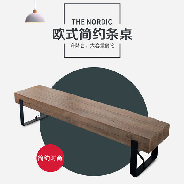 北歐簡約實木電視桌客廳創意電視櫃鐵藝長條桌原木個性化鞋凳 - luxhkhome