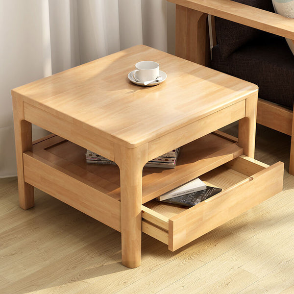 現代簡約日式北歐風全實木邊幾客廳家具帶抽屜角幾正方形矮桌方幾 - luxhkhome
