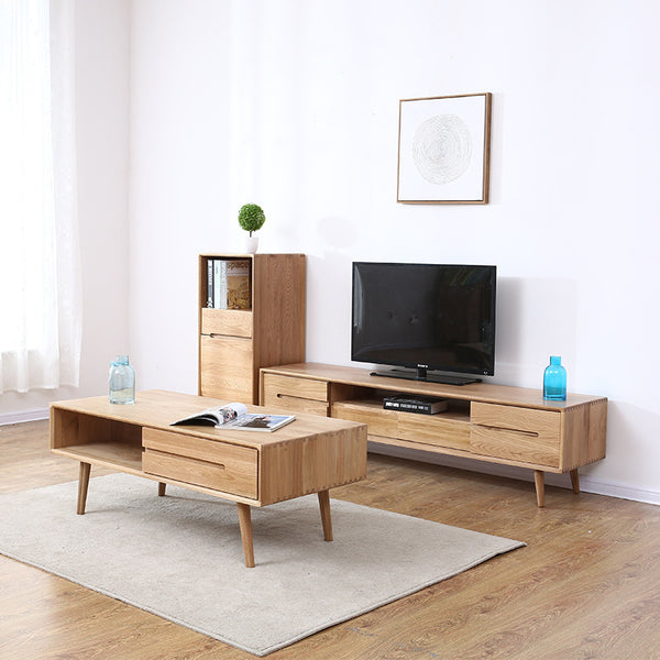 厂家直销北欧实木地柜现代简约客厅家具小户型白橡木推拉门电视柜