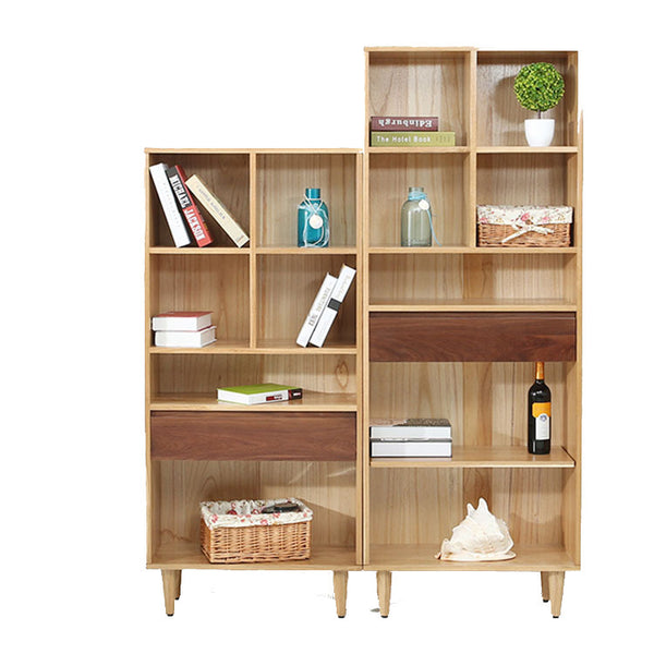 北歐白橡木高矮書架組合日式書架實木書櫃簡約小戶型實木書櫃書架 - luxhkhome