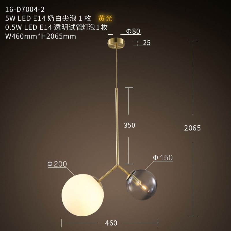 北歐玻璃球吊燈現代簡約吧台餐廳吊燈創意書房臥室雙頭圓球吊燈具 - luxhkhome