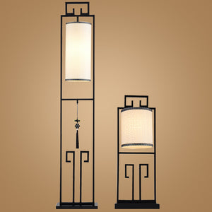 創意新中式鐵藝落地燈仿古布藝檯燈簡約客廳燈具中式床頭立式檯燈
