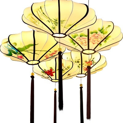 新中式仿古燈 藝術手繪燈創意古典燈籠吊燈 餐廳燈布藝燈具茶樓燈 - luxhkhome