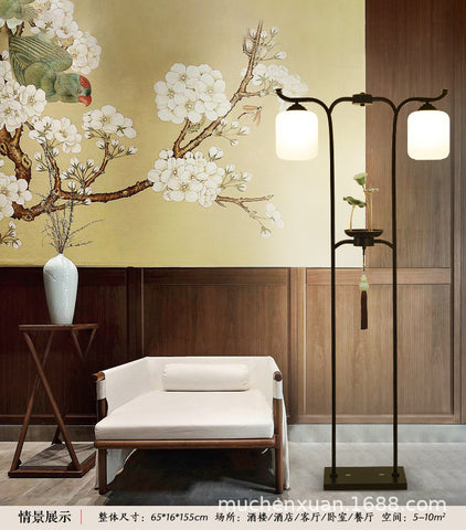 新中式落地燈客廳現代簡約書房2頭禪意鐵藝大氣家用臥室立式燈具