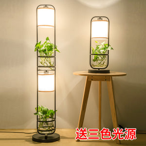新中式落地燈臥室床頭可調光裝飾植物書房間臥室創意鐵藝立式台