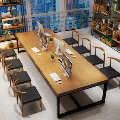 簡約現代實木辦公桌員工多人洽談會議桌椅寫字樓長條桌職員大班桌 - luxhkhome