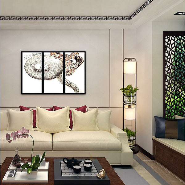 新中式落地燈臥室床頭可調光裝飾植物書房間臥室創意鐵藝立式台