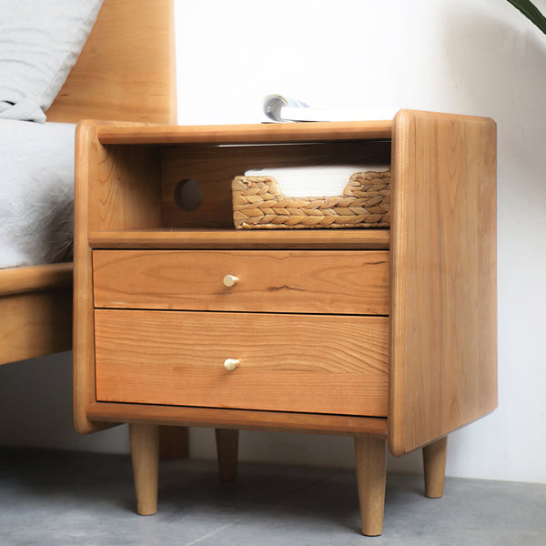 唯密床頭櫃北歐實木床頭櫃現代簡約日式原木迷你櫻桃木床邊櫃代發