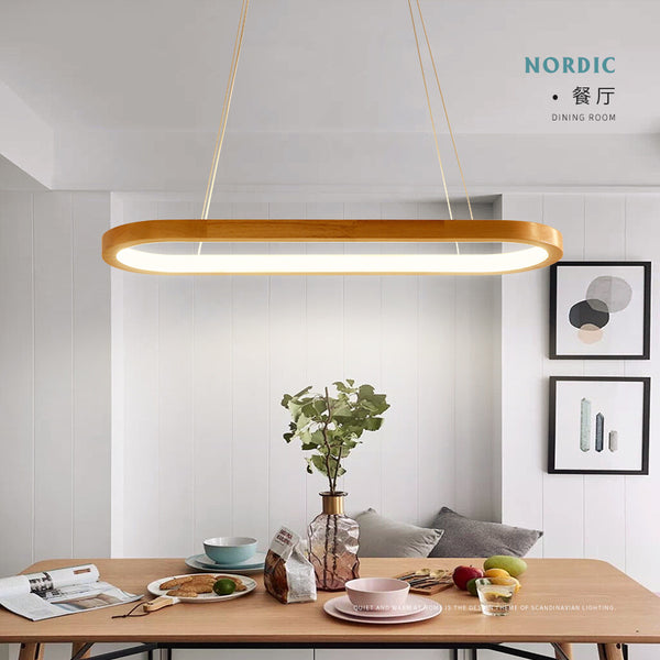 北歐風格實木餐廳吊燈簡約LED個性創意吧台書房飯廳長條形燈具