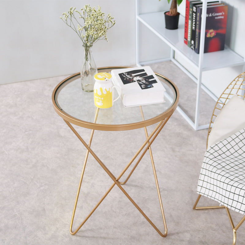 客廳簡約金色玻璃小茶几奶茶店圓形創意邊幾臥室床邊桌沙發角幾