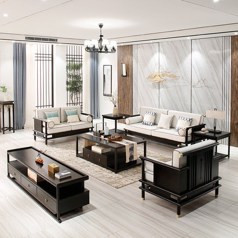 新中式實木沙發簡約樣板房客廳布藝沙發現代酒店家具定製廠家直銷