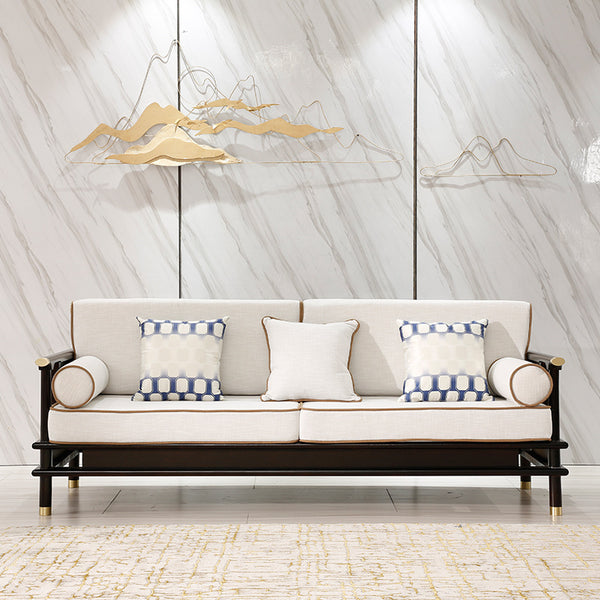 新中式實木沙發簡約樣板房客廳布藝沙發現代酒店家具定製廠家直銷