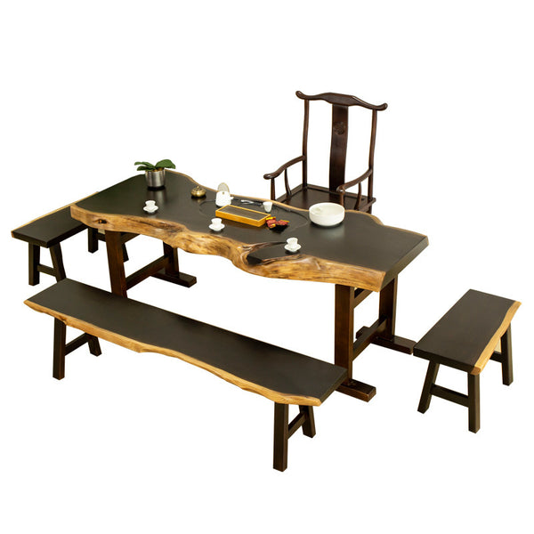 實木茶桌椅組合接待桌原木大板桌雕刻茶盤仿古茶台簡約功夫泡茶桌 - luxhkhome