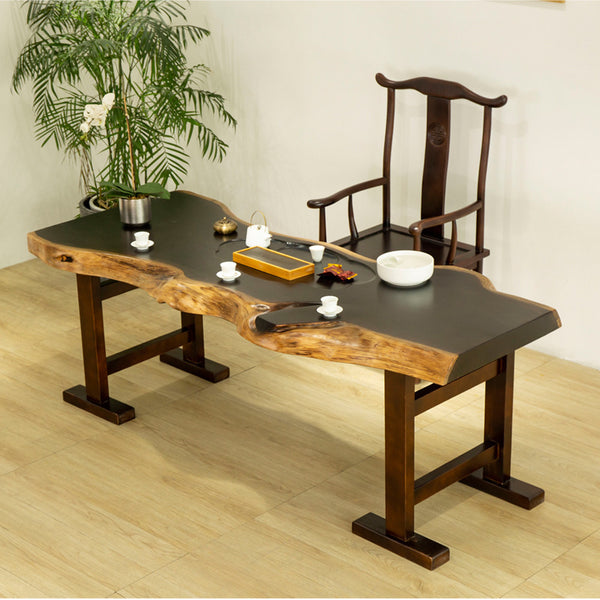 實木茶桌椅組合接待桌原木大板桌雕刻茶盤仿古茶台簡約功夫泡茶桌 - luxhkhome