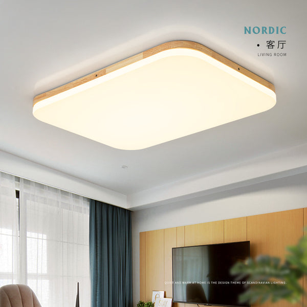 北歐超薄臥室客廳日式吸頂燈原木led現代簡約臥室燈房間實木燈具