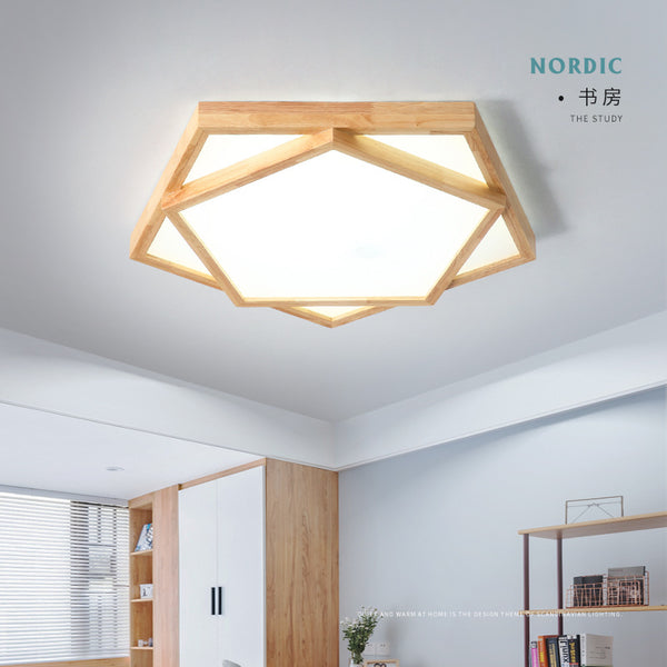 創意幾何實木臥室吸頂燈北歐原木客廳燈個性日式房間led書房燈具