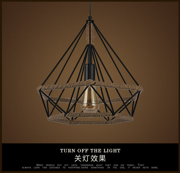 美式鄉村麻繩燈工業風復古鐵藝吊燈鑽石鳥籠創意loft吧台餐廳吊燈 - luxhkhome