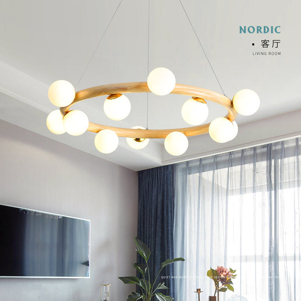北歐魔豆實木吊燈創意個性藝術客廳分子燈後現代簡約餐廳臥室燈具