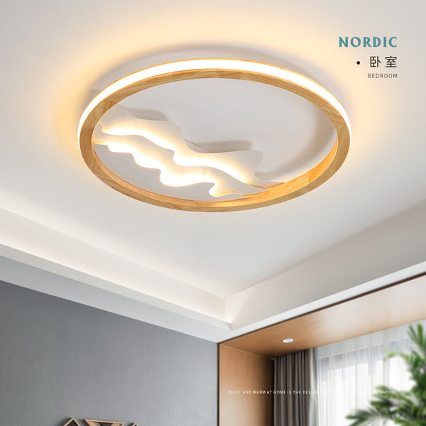 北歐風格燈具現代簡約新中式led臥室客廳兒童房原木圓形吸頂燈