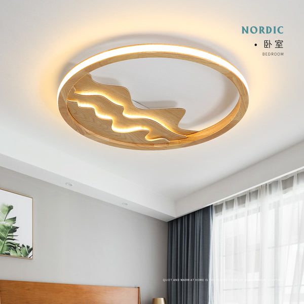 北歐風格燈具現代簡約新中式led臥室客廳兒童房原木圓形吸頂燈