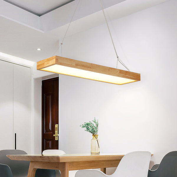 北歐餐廳燈簡約長方形吊燈LED日式現代簡約辦公室工作室實木燈具