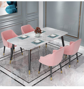 北歐大理石餐桌輕奢簡約後現代餐廳小戶型家用長方形桌椅組合白色 - luxhkhome
