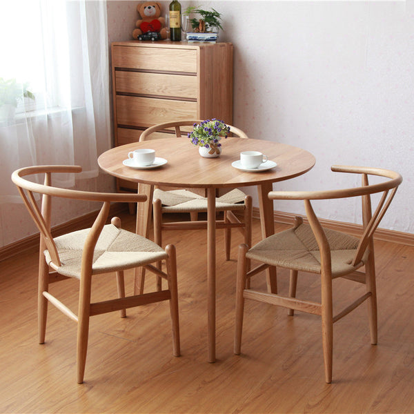 北歐橡木實木圓桌餐廳家具小戶型餐桌子圓形簡約餐桌椅