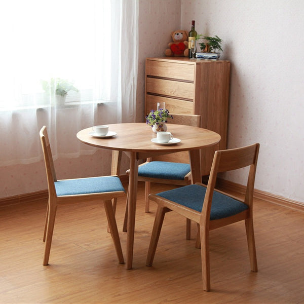 北歐橡木實木圓桌餐廳家具小戶型餐桌子圓形簡約餐桌椅組合
