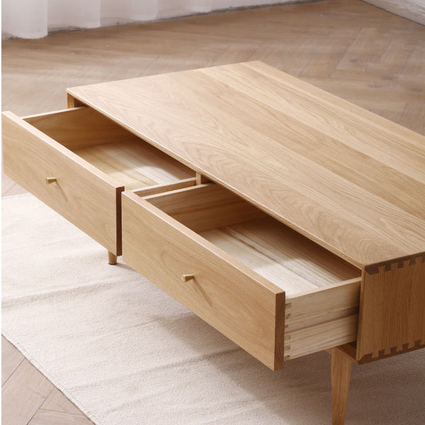 北歐實木茶桌小戶型日式長方形原木家具簡約現代客廳儲物茶几組合